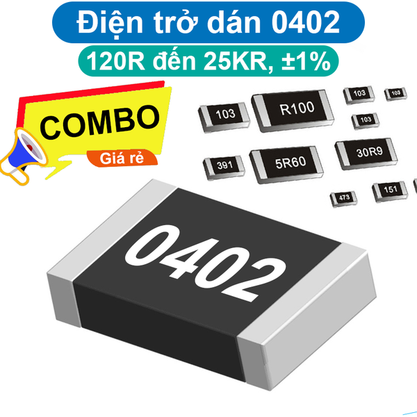 (100 con) điện trở dán 0402 - giá trị 120R đến 25KR, ±1%