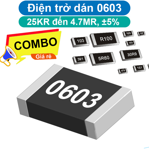 (50 con) điện trở dán 0603 - giá trị 25KR đến 4.7MR, ±5%