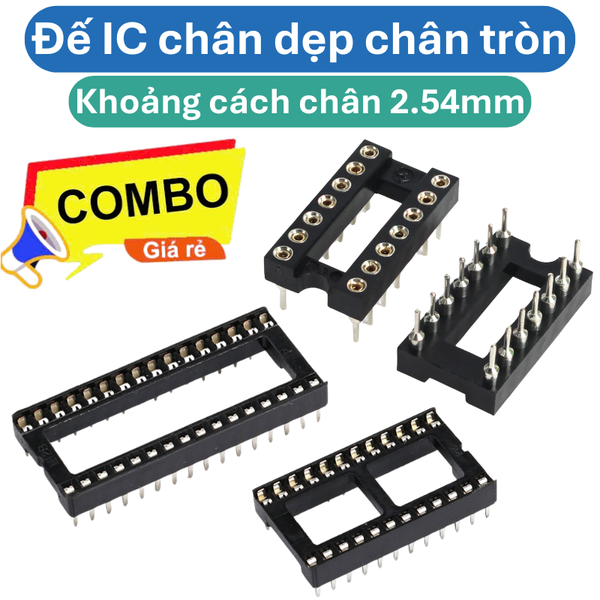 Đế IC chân vuông/tròn hai hàng 2.54mm 1A