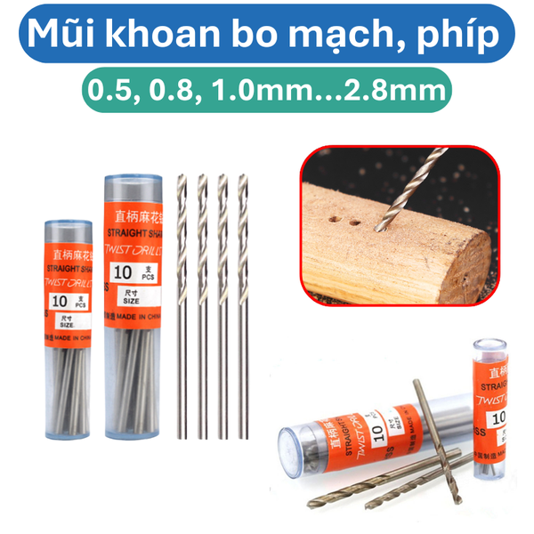 (hộp 10 cái) Mũi khoan bo mạch, phíp, PCB, Gỗ... vật liệu mềm.