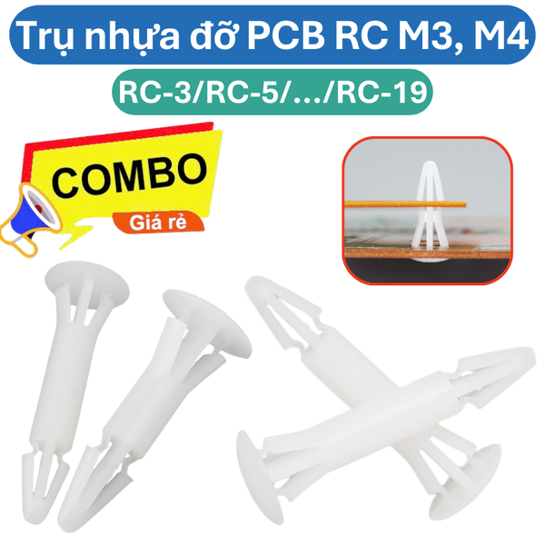 (10 cái) Trụ nhựa đỡ PCB, Chốt nhựa đệm bo mạch loại trụ RC 2 lỗ M3 và M5