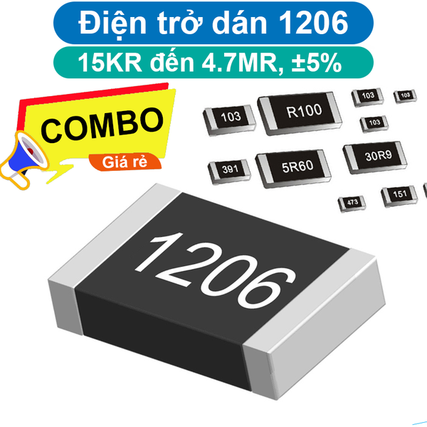 (50 con) điện trở dán 1206 - giá trị 15KR đến 4.7MR, ±5%