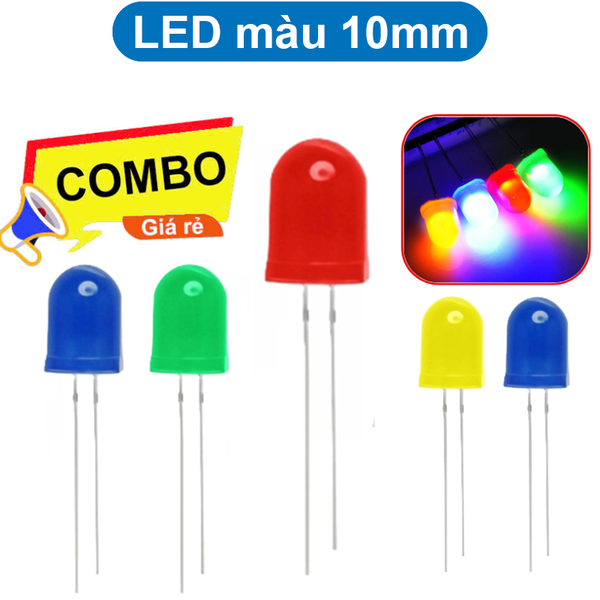 (5 Con) LED 10mm màu (đỏ/vàng/xanh lá/xanh dương)