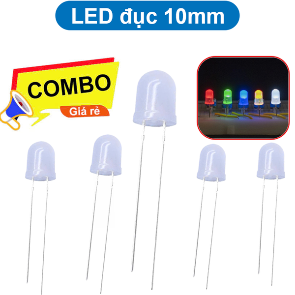 (5 Con) LED 10mm đục (đỏ/trắng/vàng/xanh lá/xanh dương)