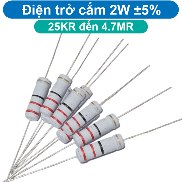 (10 con) Điện trở cắm 2W 4 vòng màu ±5% - giá trị 25KR đến 4.7MR