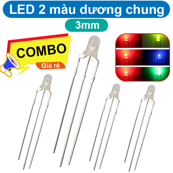 (10 Con) LED 2 màu 3mm đục dương chung