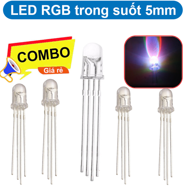 (10 Con) LED RGB 5mm trong suốt âm chung / dương chung