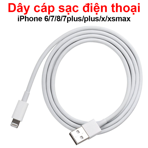 Dây cáp sạc iphone, cổng lightning 5A màu trắng 1 mét