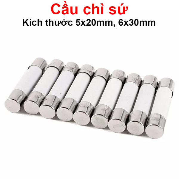 (5 cái) Cầu chì sứ 5x20mm, 6x30mm