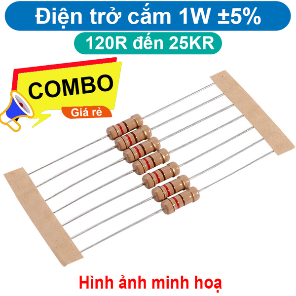 (10 con) Điện trở cắm 1W 4 vòng màu ±5% - giá trị 120R đến 25KR