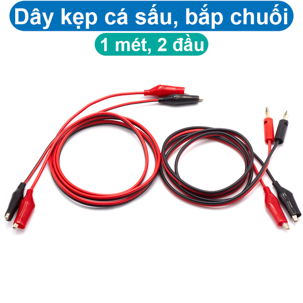 (1 cặp) Dây điện kẹp 2 đầu cá sấu, 1 đầu cá sấu 1 bắp chuối dài 1m