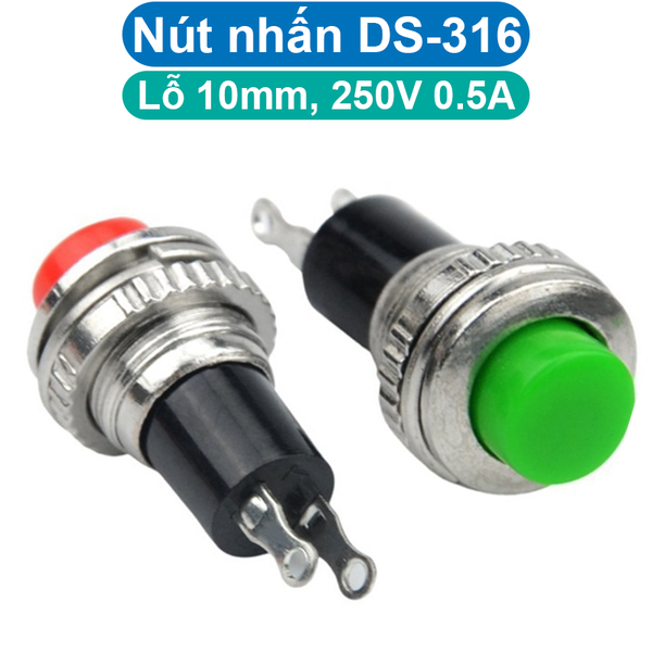 Nút nhấn nhả (reset) DS-316 10mm 2 chân 250V 0.5A