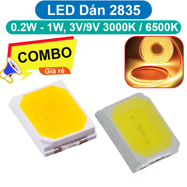 (5 con) LED Dán 2835 0.2W-1W, 3V/9V 6500K / 3000K