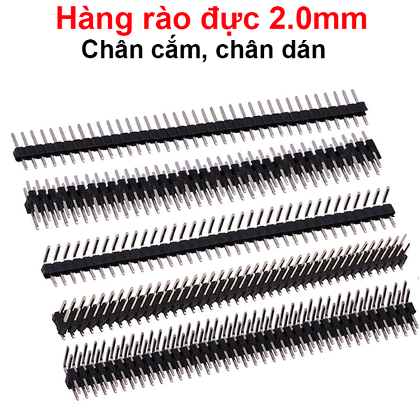 Hàng rào đực 2.0mm chân cắm / chân dán