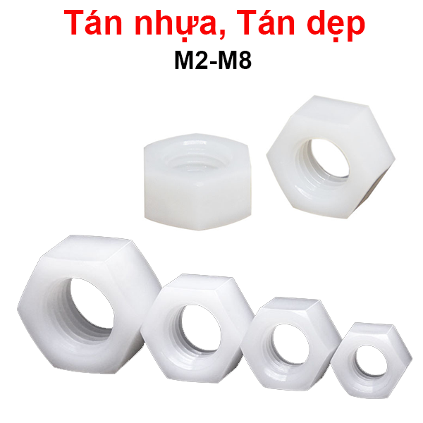 (10 con ) đai ốc, tán dẹp, tán Ecu nhựa trắng M2-M8