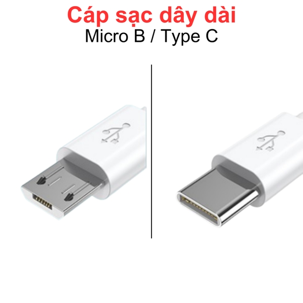 Cáp sạc USB loại dây dài đầu micro B hoặc type C
