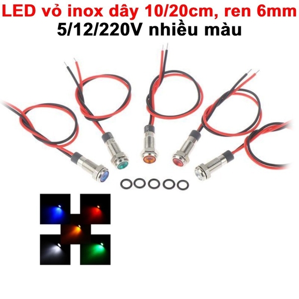 LED vỏ inox nối có chống nước,dây dài 120cm,đường kính ren 6mm