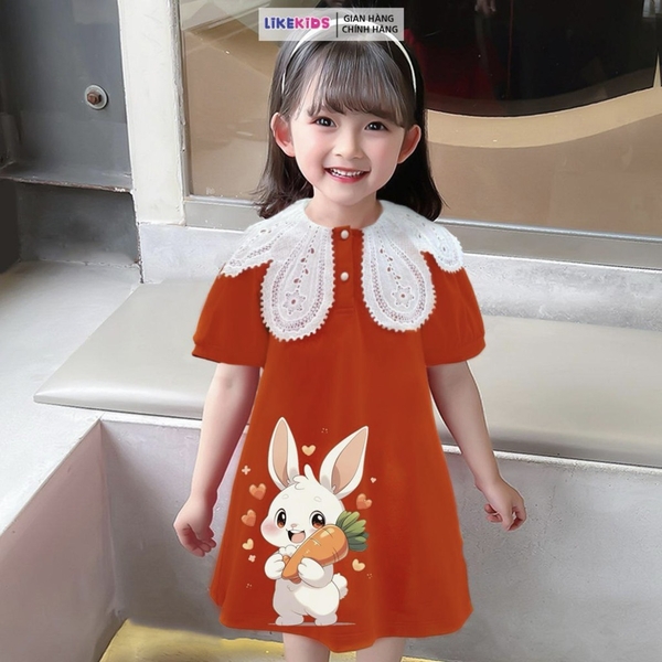 Váy Bé Gái Kiểu Dáng Cổ BÂU REN T76 - Likekids