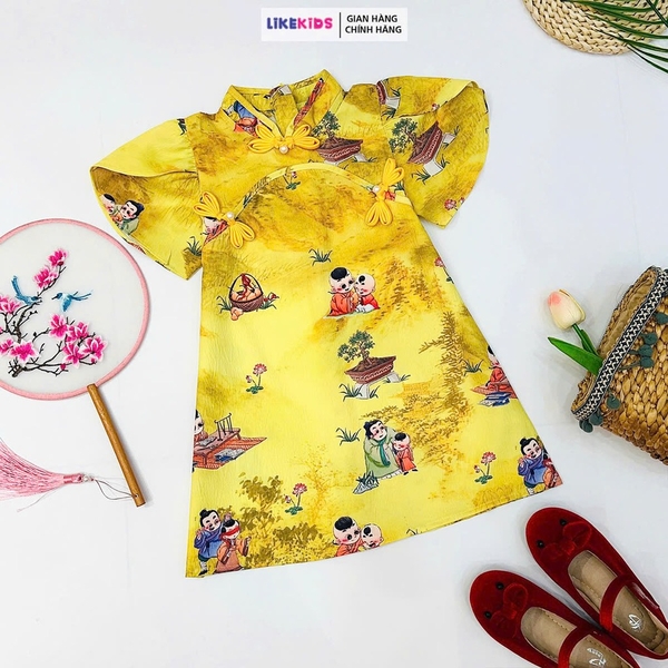 Váy bé gái kiểu dáng SƯỜN XÁM TAY LOE MH23D3