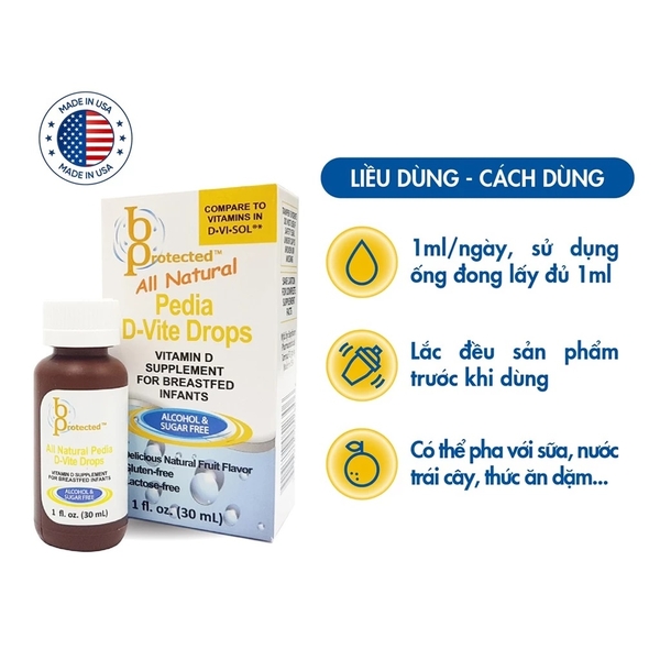 Pedia d vite drops cung cấp đủ 400IU vitamin D trong ngày cho bé