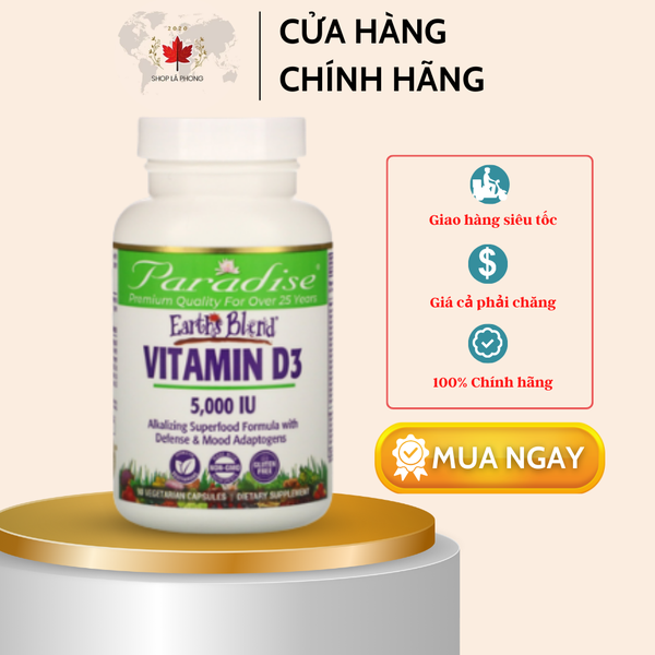 Earth's Blend Vitamin D3 5000 IU của Paradise Herbs (90 viên)
