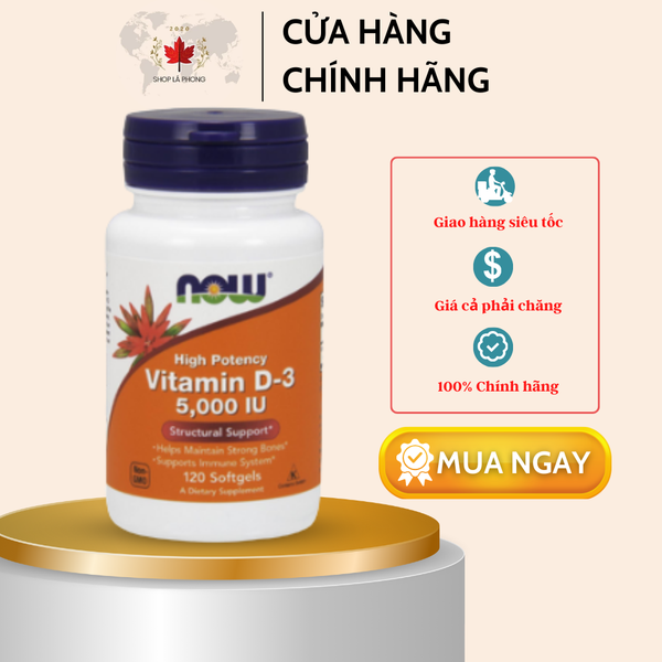 Viên uống Vitamin D3 5000 IU của NOW (120 viên)