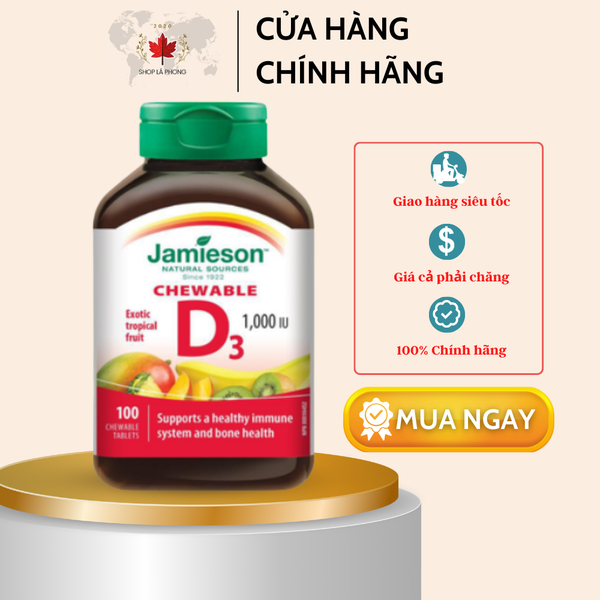 Kẹo nhai Vitamin D3 1.000 IU hương trái cây của Jamieson