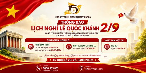 DƯỢC PHẨM VIHAPHA THÔNG BÁO LỊCH NGHỈ LỄ QUỐC KHÁNH 02/09/2026