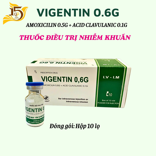 Thuốc tiêm Vigentin 0.6g: Amoxicilin + Acid Clavulanic điều trị nhiễm khuẩn