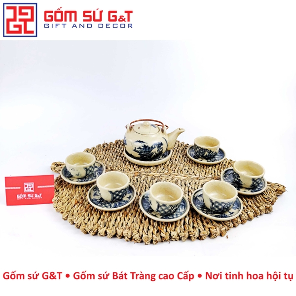Bộ trà quả hồng nhị cảnh men rạn