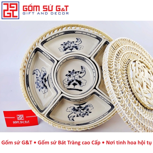Khay mứt vẽ hoa sen