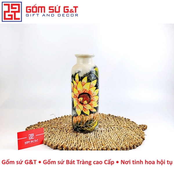 Lọ hoa dáng phích miệng gập hoa hướng dương