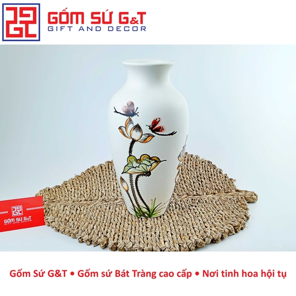 Lọ hoa dáng đùi dế vẽ sen chuồn