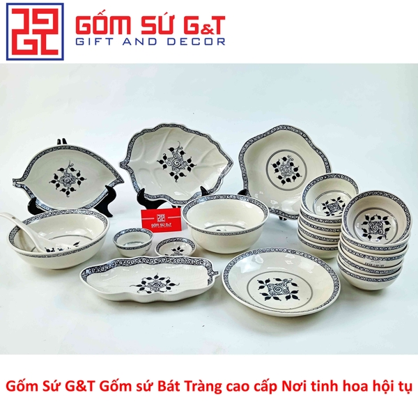 Bộ đồ ăn 10 người vẽ hoa móc set 2