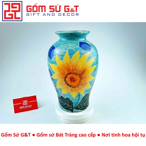 Lọ hoa đùi dế vẽ hoa hướng dương