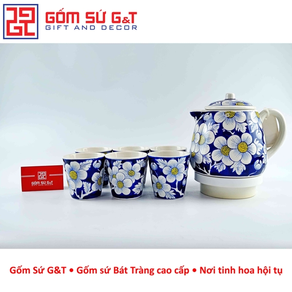 Bộ tích trà vẽ mai vàng băng xanh