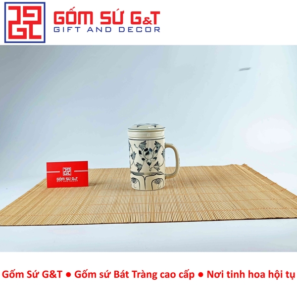 Cốc lọc trà vẽ sen dây