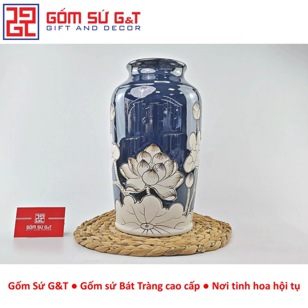 Lọ hoa men hỏa biến dáng thạp vẽ sen