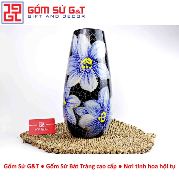 Lọ hoa Mosaic dáng bom miệng rộng hoa loa kèn xanh