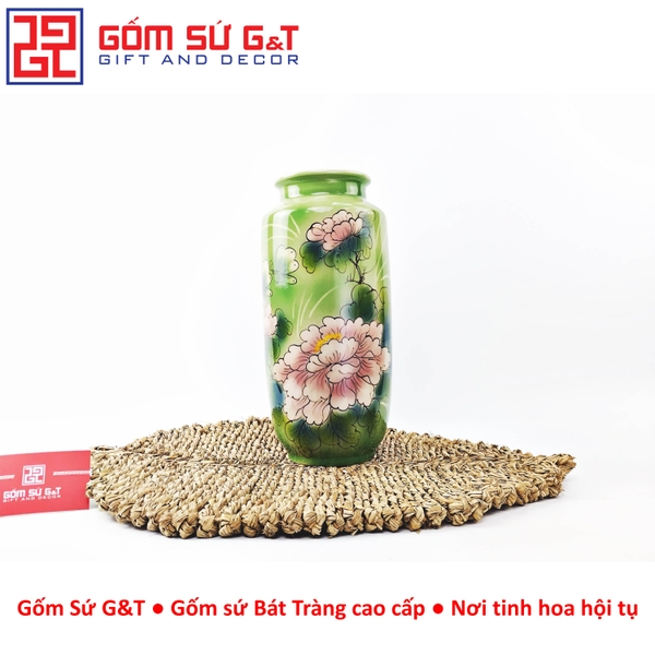 Lọ hoa dáng phích loe vẽ 3D Hoa phù dung