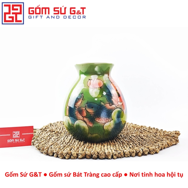Lọ hoa dáng rọ vẽ 3D Sen phú quý