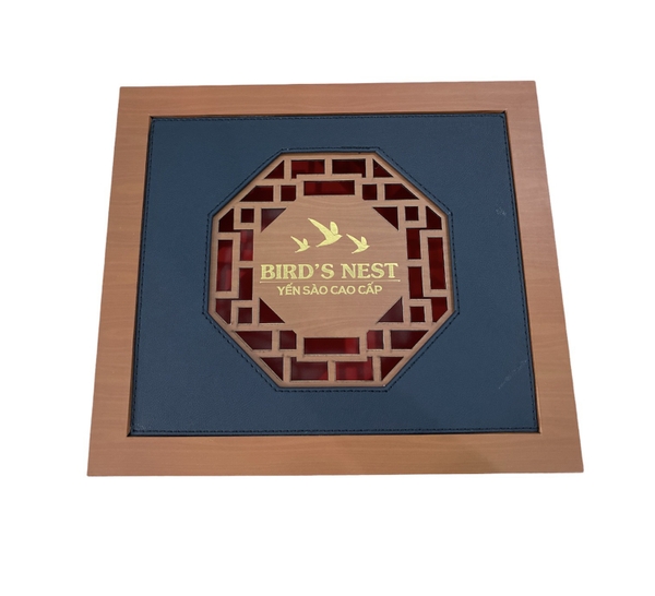 Bộ Hộp Quà Gỗ Da Xanh - Khay Hoa Mai