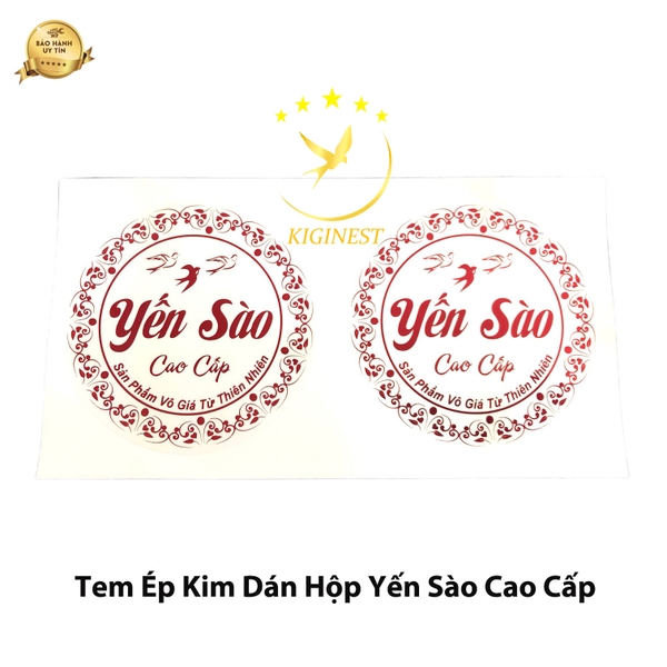 Tem Ép Kim Dán Hộp Yến Sào Cao Cấp Viền Lá Cây 3 Chim Yến