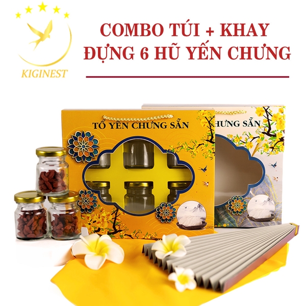 Túi 6 Hủ Yến Chưng  Có Khay Họa Tiết Hoa Mai