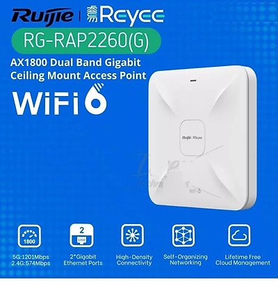 Bộ phát WiFi 6 Ruijie RG-RAP2260(G) Chuẩn AX tốc độ 1800Mbps