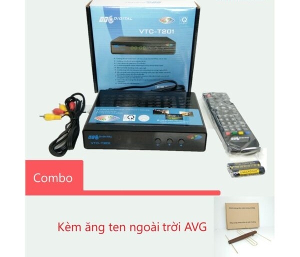 Đầu Thu Truyền Hình KTS DVB-T2 VTC T201 + ANTEN KHUẾCH ĐẠI AVG