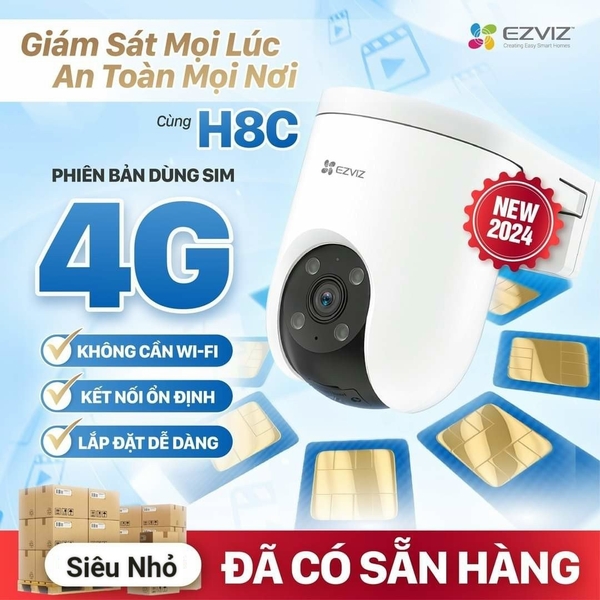 Camera chuẩn 4G EZVIZ H8C-4G - Chỉ sim 4G, độ phân giải 2K (3MP) - Outdoor