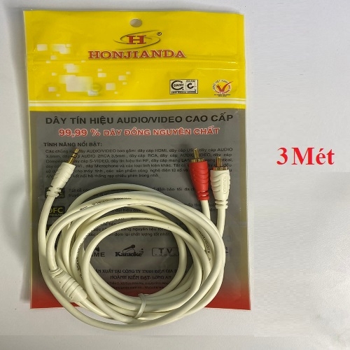 Dây AV 3 đầu HJD (3.5 Ly Ra 2BS ) 3 MÉT . Đồng nguyên chất 100% - Giá áp dụng Hộp 20s, ít hơn +1k