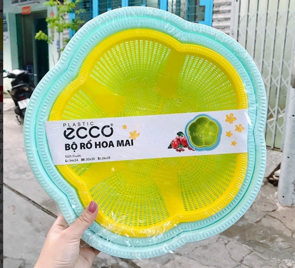 COMBO BỘ RỔ NHỰA HOA MAI 3 RỔ CAO CẤP CỠ LỚN TIỆN LỢI (T20) (SÉT)