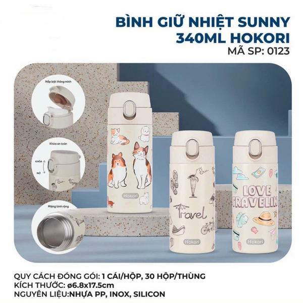 BÌNH GIỮ NHIỆT SUNNY 340ML HOKORI MÃ 0123 (T30) (CÁI)